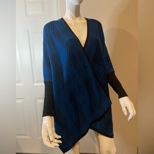 Alfani~Soft~Prussian Blue/Black Open~Knit Sweater~Cardigan~Dolman Sleeve~Size M